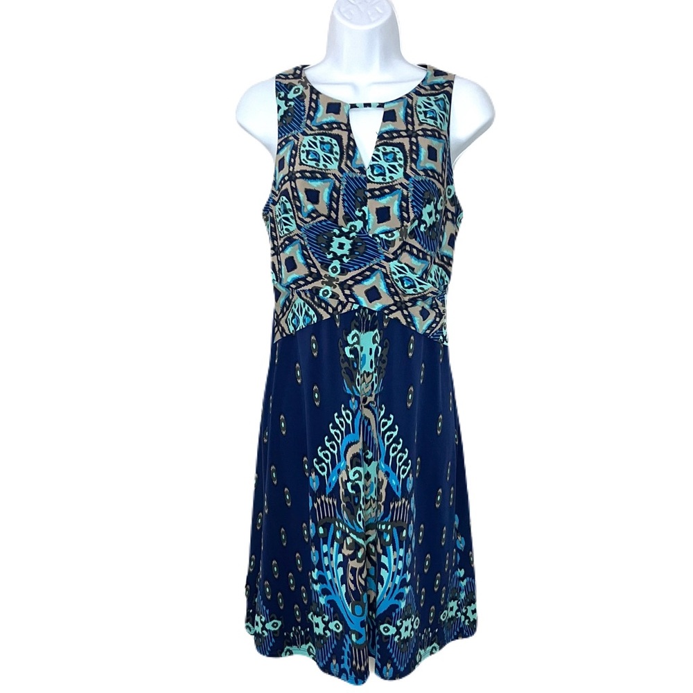 Donna Morgan Black Tan Navy and Teal Sleeveless Choker Dress